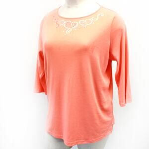 Quacker Factory Plus Orange Valentine's Day Studs Shirt Top Tunic 3X